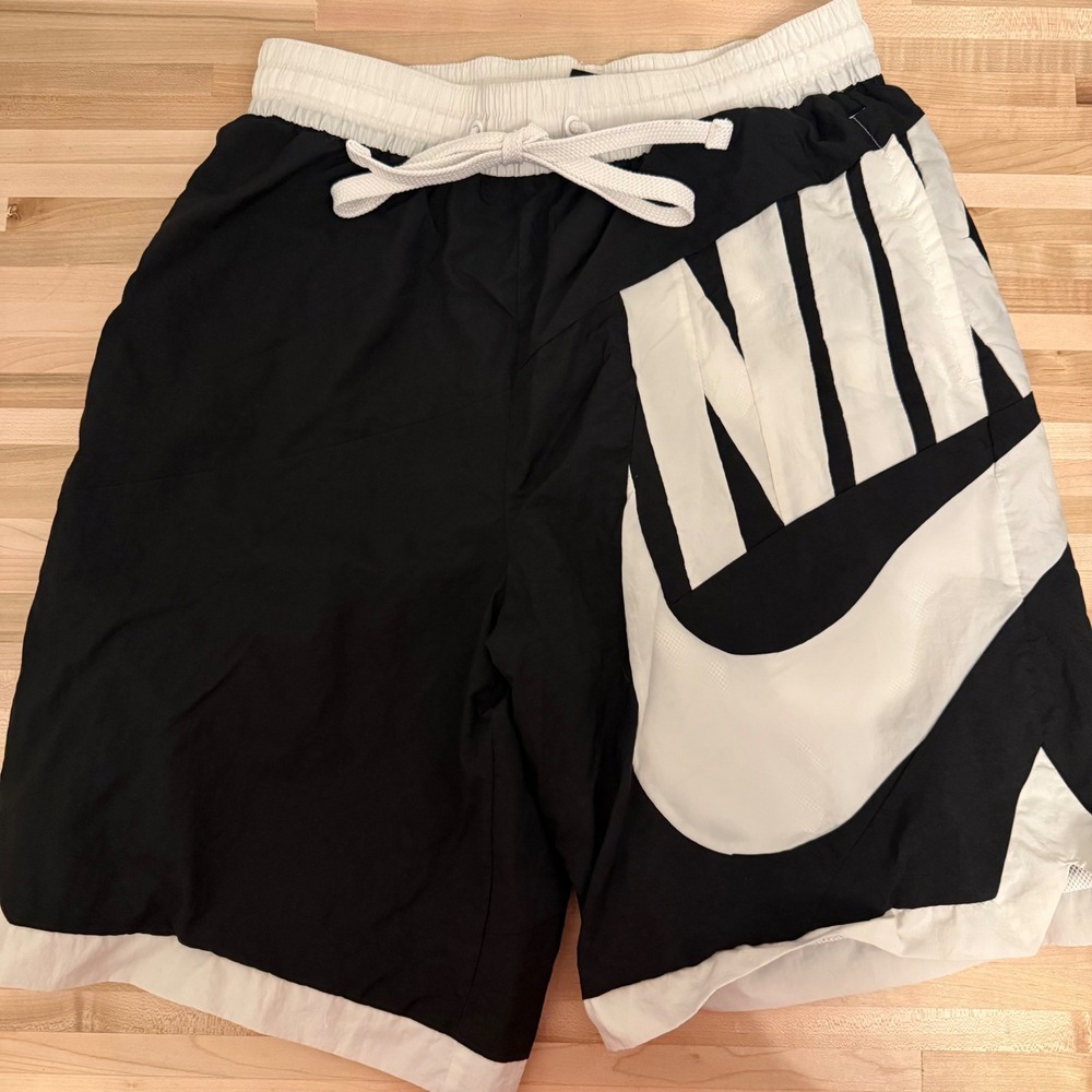 Nike Throwback Futura Big Swoosh Woven Shorts - Black and White Athletic Shorts